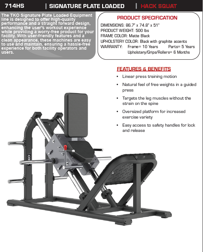 TKO Signature Plate Loaded- Hack Squat