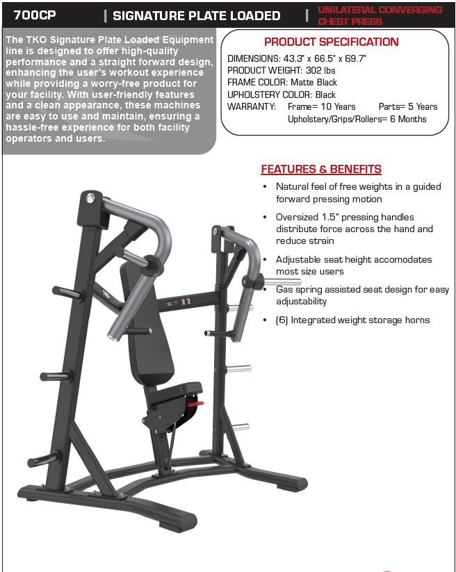 TKO Signature Plate Loaded- Unilateral Converging Chest Press